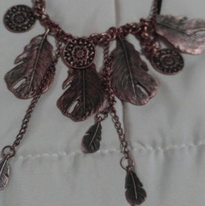 Copper leaf coin necklace
